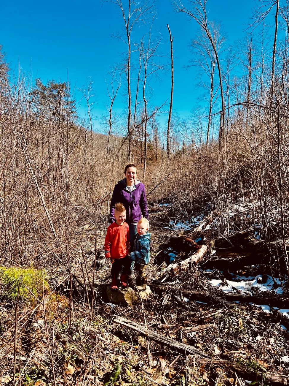 Family on the land we found, down by the creek