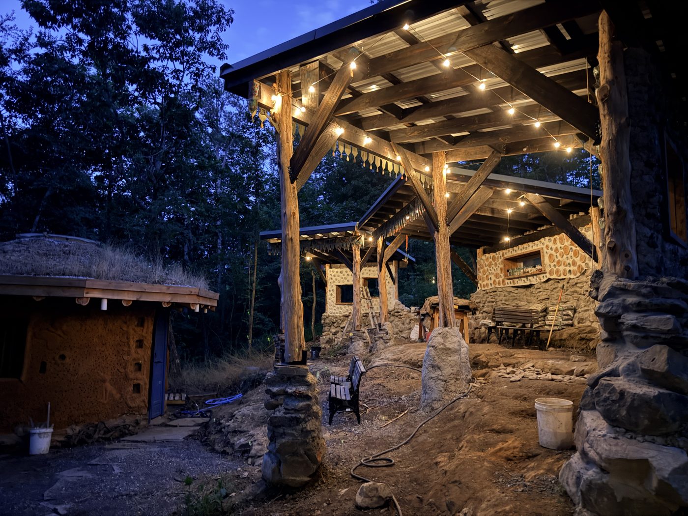The amphitheater lit up at dusk