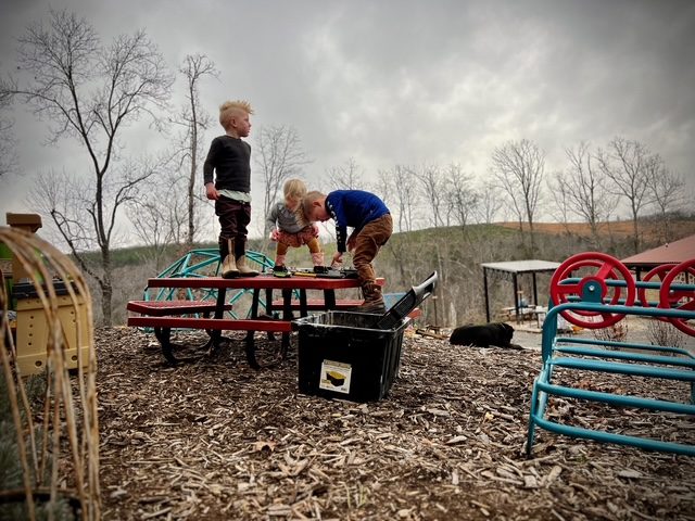The kids claiming the new property as their own