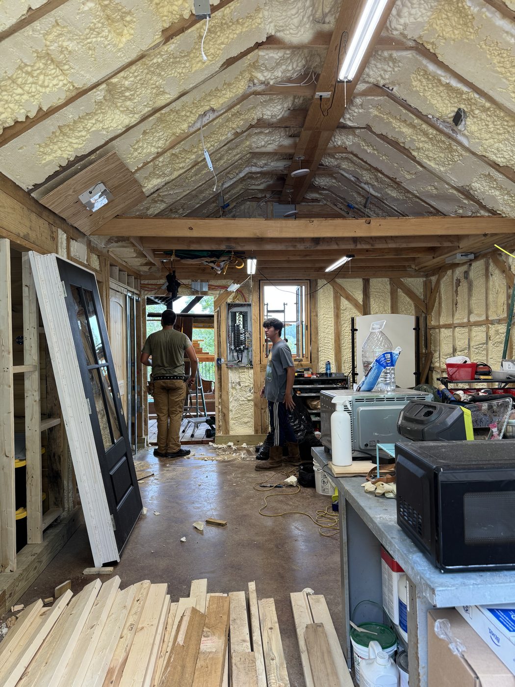 The old garage and office mid-conversion