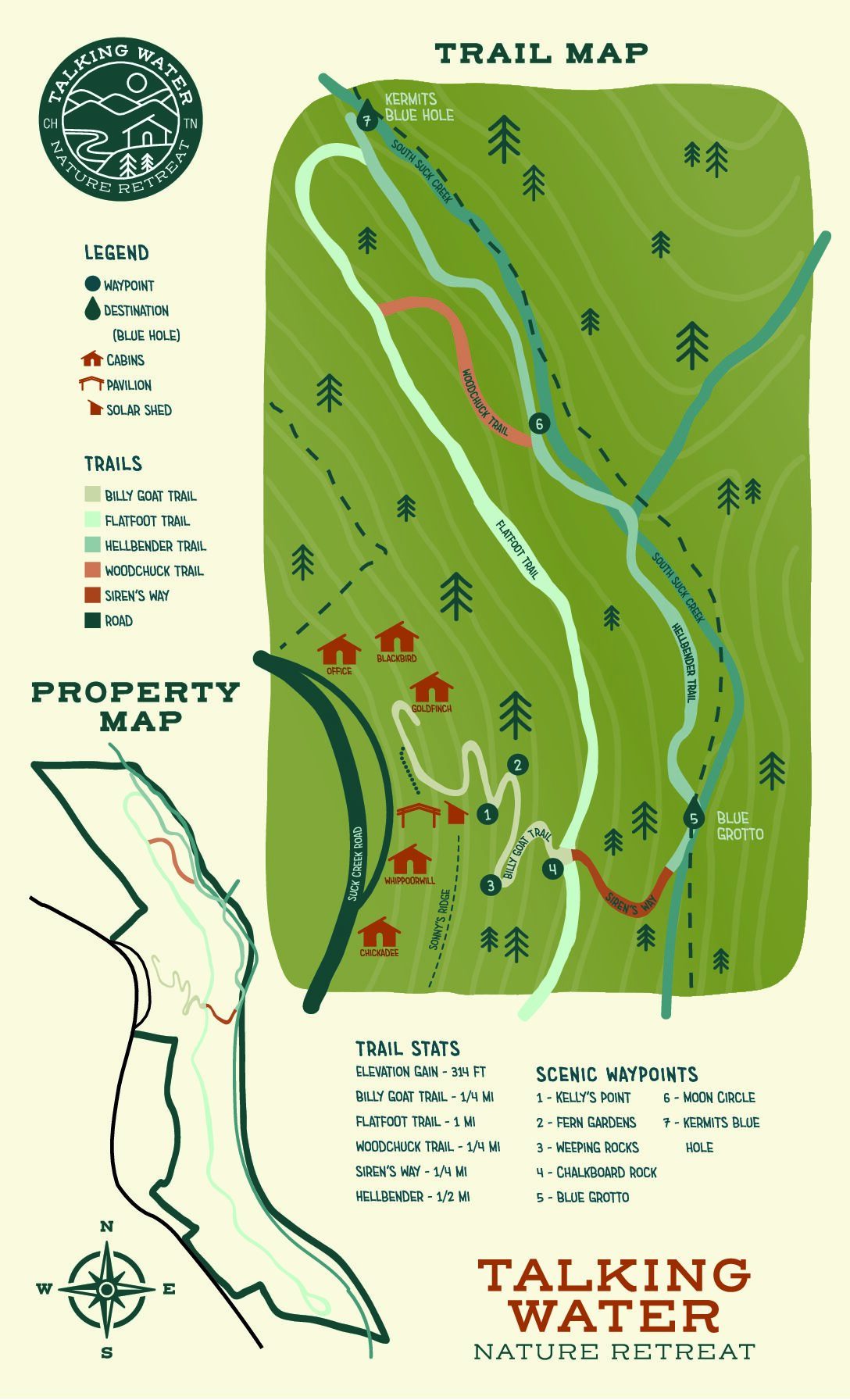 Talking Water Nature Retreat trail and property map